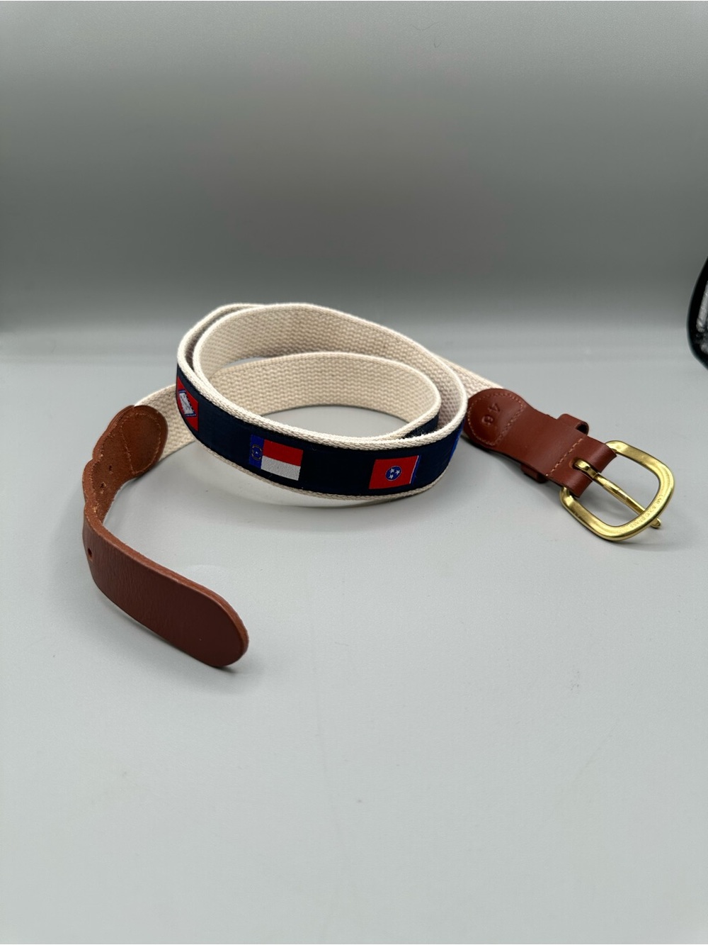 Leather Man Ltd Nautical Flag Belt Handmade Men 46 Navy